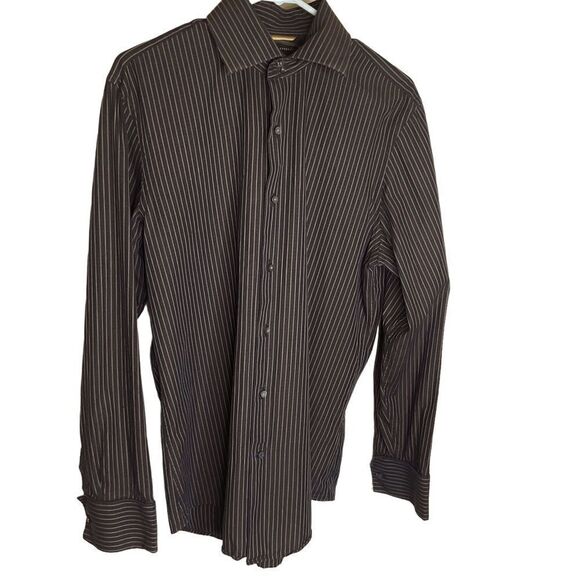 BANANA Republic Men's Shirt Brown Vertical Stripes Long Sleeve Size M - Picture 1 of 12